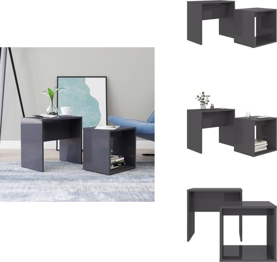 VidaXL In Elkaar Passend Tafeltje In Elkaar Passende Tafeltjes Tafeltjesset Tafeltjessets Salontafelset 48x30x45 cm bewerkt hout hoogglans grijs