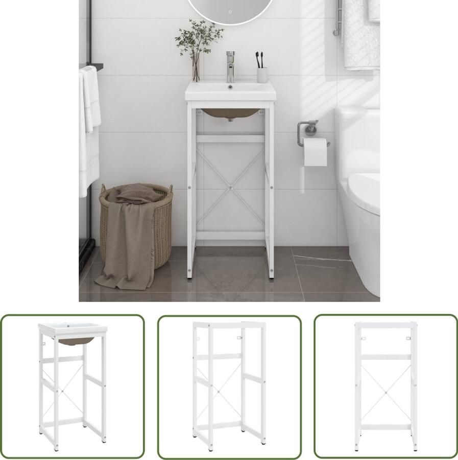 VidaXL Inbouw Wastafel Wastafelframe met inbouwwastafel ijzer wit Badkamermeubel Witte Wastafel Metalen Wastafel