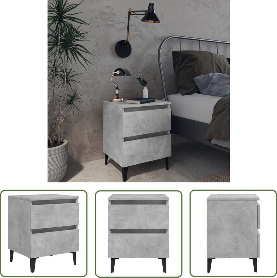 The Living Store Nachtkastje 40x35x50 cm bewerkt hout betongrijs Nachtkastje Industrial Style Beton Grijs Meubilair Slaapkamer Opbergruimte - Foto 2