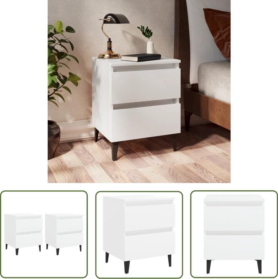 The Living Store Nachtkastje IndustriÃle Stijl 40 x 35 x 50 cm Wit Hout Nachtkastje Industrial Style Houten Nachtkastje Wit Nachtkastje Slaapkamervloer - Foto 2