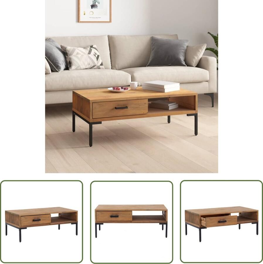 The Living Store Salontafel Vintage industriÃle stijl 90 x 50 x 35 cm (B x D x H) Massief gerecycled grenenhout Salontafel Industrie Style Vintage Meubilair Houten Salontafel Grenenhouten Salontafel - Foto 2