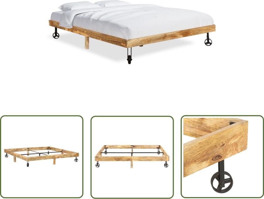 The Living Store Houten Tweepersoonsbed IndustriÃle Stijl 205 x 205 x 35 cm Mangohout en Staal Houten Bed Industrieel Bed Tweepersoonsbed Mangohout Bed Metalen Bed