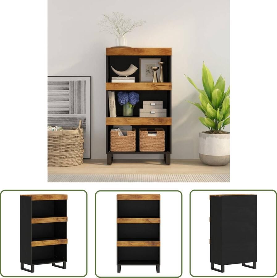 The Living Store IndustriÃle Bijzetkast 60x33x107 cm Massief mangohout en ijzer Bijzetkast Industrieel Mangohout Houten Kast Nachtlampje - Foto 2