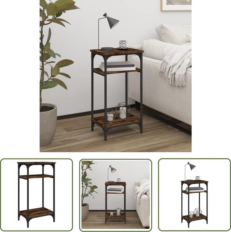 The Living Store Bijzettafel 40x30x75 cm bewerkt hout gerookt eikenkleurig Bijzettafel Industrieel Houten Bijzettafel Bruine Bijzettafel Salontafel - Foto 2