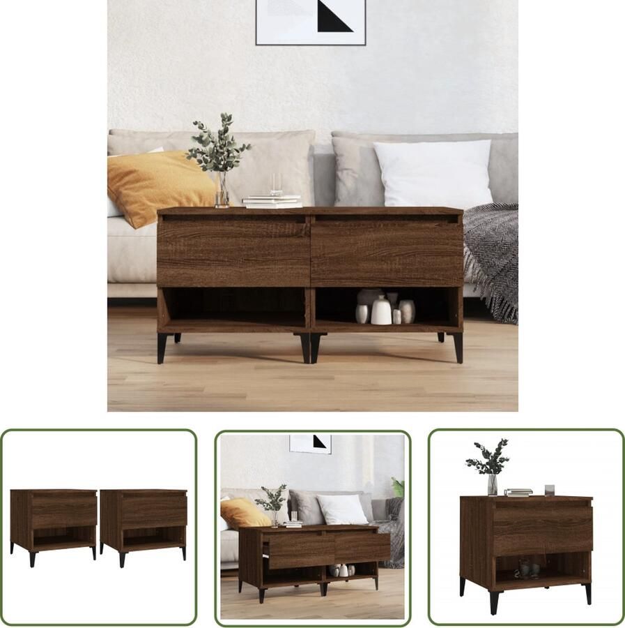 The Living Store Bijzettafel IndustriÃle 50 x 46 x 50 cm Bruineiken hout metaal Bijzettafels Industrieel Houten Tafel Bruin Salontafel - Foto 2