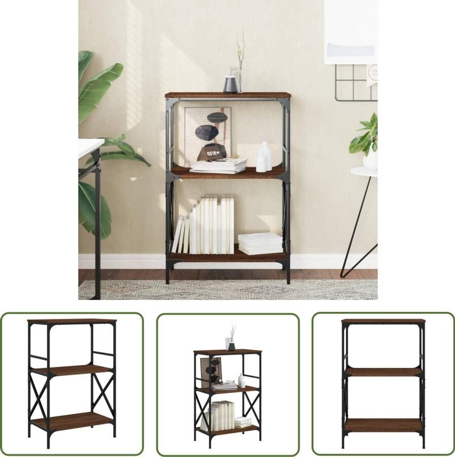 The Living Store Boekenkast 3-laags 59x35x90 5 cm bewerkt hout bruin eikenkleur Boekenkast Industrieel Houten Boekenkast Vintage Boekenkast Bibliotheekkast - Foto 2