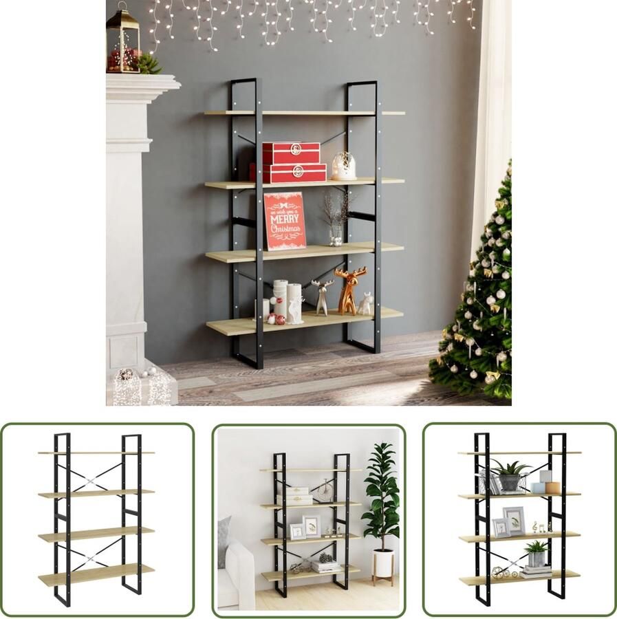 The Living Store Boekenkast 4 schappen 100x30x140 cm bewerkt hout sonoma eiken Boekenkast Industrieel Houten Boekenkast Boekenplank Salonmeubel - Foto 2