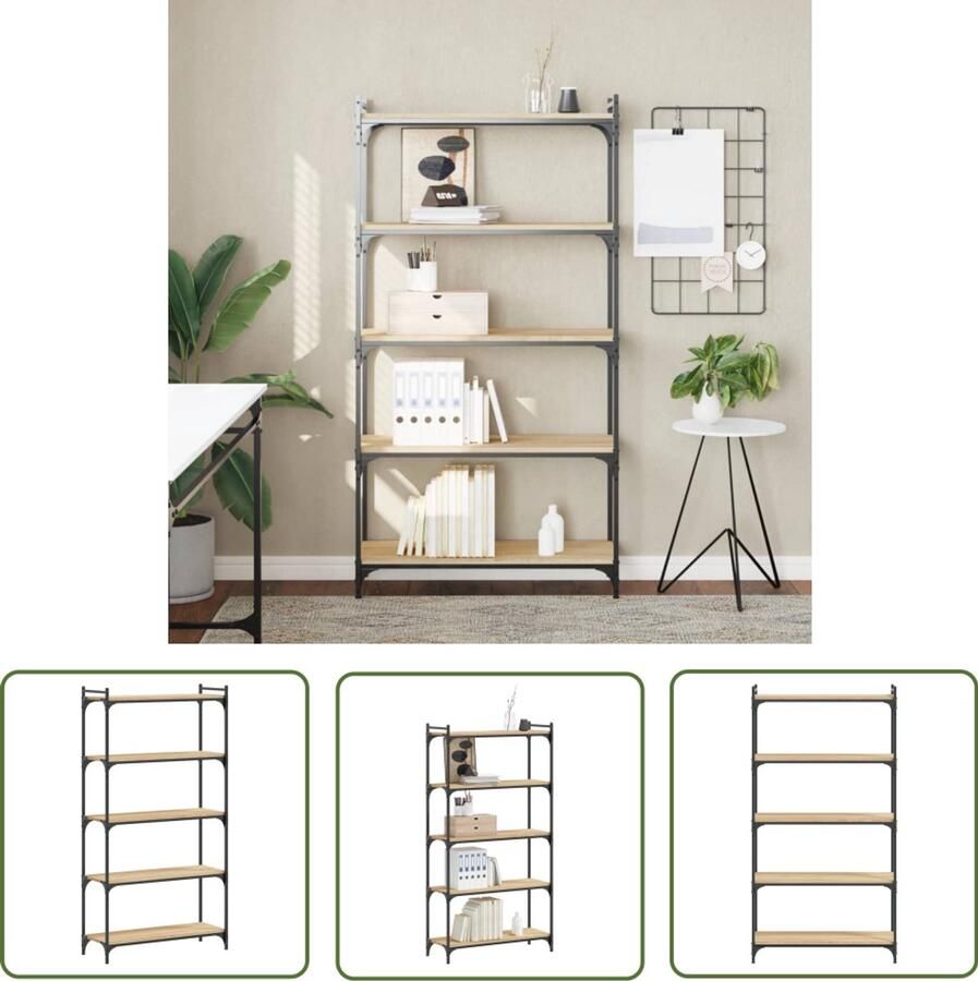 The Living Store Boekenkast 5-laags 80x30x154 cm bewerkt hout sonoma eikenkleur Boekenkast Industrieel Houten Boekenkast Bruine Boekenkast Bibliotheekkast