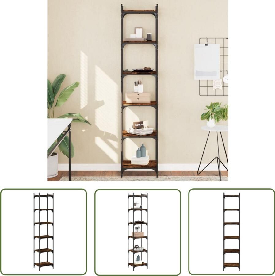 The Living Store Boekenkast 6-laags 40x30x188 cm bewerkt hout gerookt eikenkleur Boekenkast Industrieel Houten Boekenkast Bruine Boekenkast Vintage Boekenkast