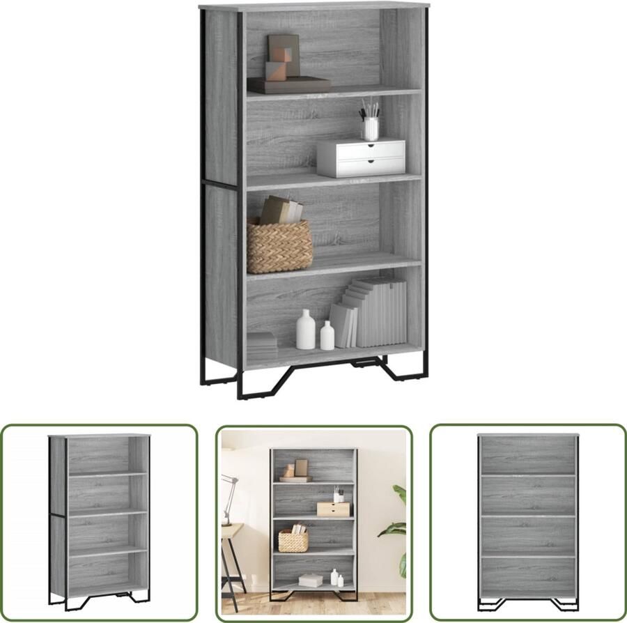 The Living Store Boekenkast 80x31x137 5cm bewerkt hout grijs sonoma eikenkleurig Boekenkast Industrieel Houten Boekenkast Grijze Boekenkast Vintage Boekenkast
