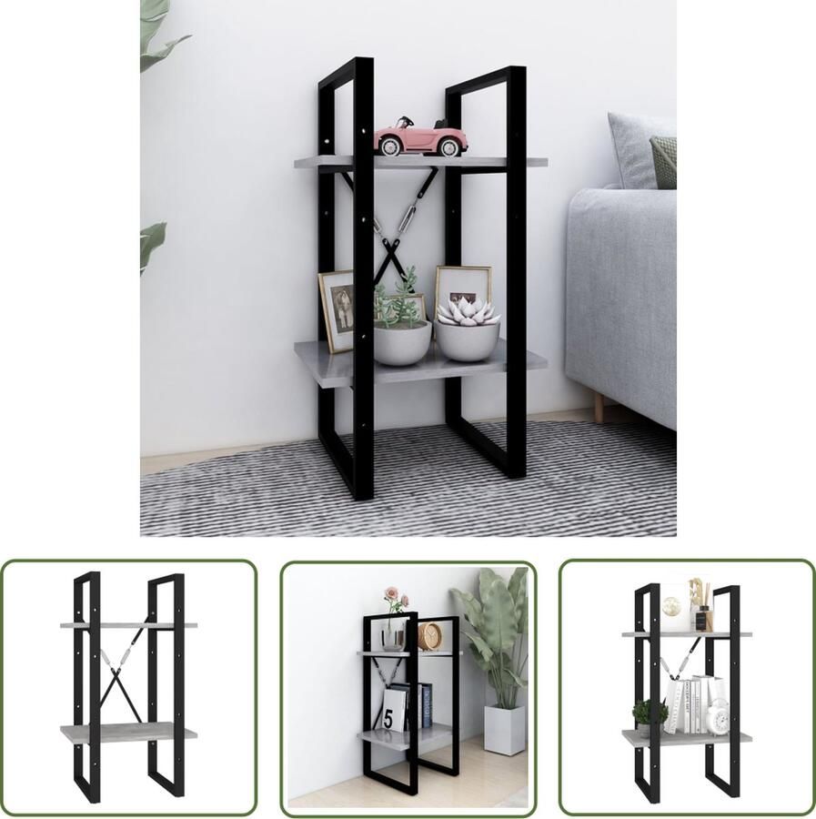 The Living Store Boekenkast met 2 schappen 40x30x70 cm bewerkt hout betongrijs Boekenkast Industrieel Houten Boekenkast Grijze Boekenkast Boekenplank - Foto 2