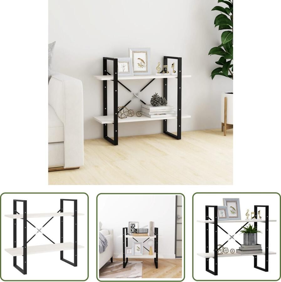 The Living Store Boekenkast Industrieel 80 x 30 x 70 cm Wit Massief Grenenhout Boekenkast Industrieel Houten Boekenkast Wit Boekenkast Bibliotheek - Foto 2