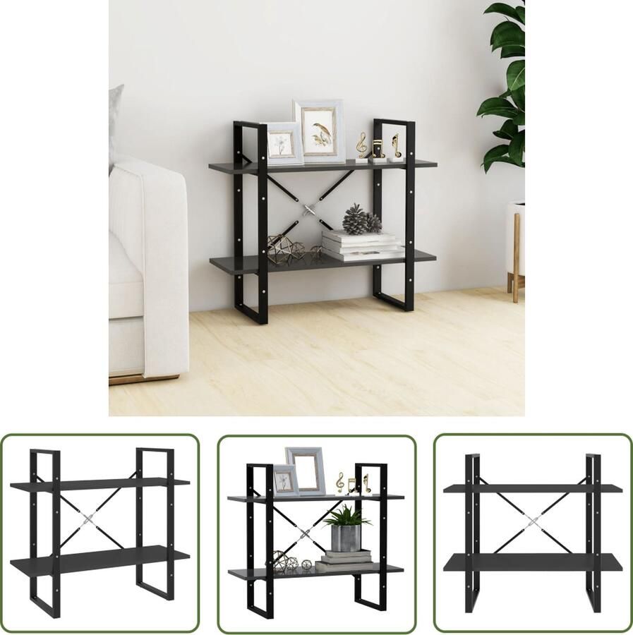 The Living Store Boekenkast met 2 schappen 80x30x70 cm spaanplaat grijs Boekenkast Industrieel Houten Boekenkast Grijs Boekenkast Boekenplank - Foto 2