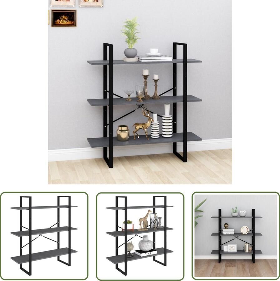 The Living Store Boekenkast Industrieel 100 x 30 x 105 cm Grijs Boekenkast Industrieel Design Houten Boekenkast Grijze Boekenkast Bibliotheek - Foto 2