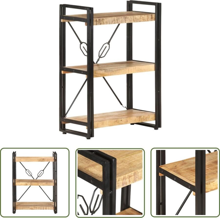The Living Store Boekenkast 3-laags IndustriÃle Stijl 60x30x80 cm Massief Mangohout en Gepoedercoat Staal Boekenkast Industrieel Mangohout Vintage Bibliotheek - Foto 2