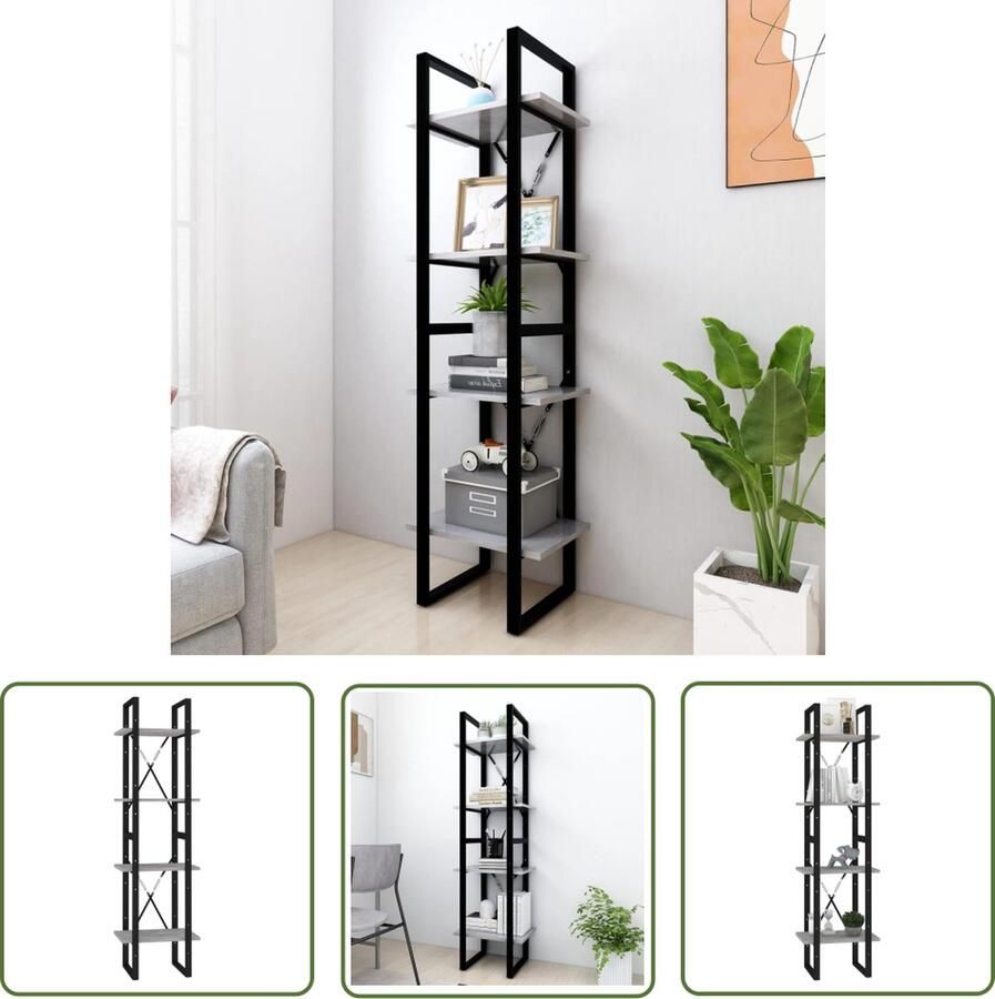 The Living Store Boekenkast met 4 schappen 40x30x140 cm bewerkt hout betongrijs Boekenkast Industrieel Houten Boekenkast Grijze Boekenkast Betonnen Look - Foto 2