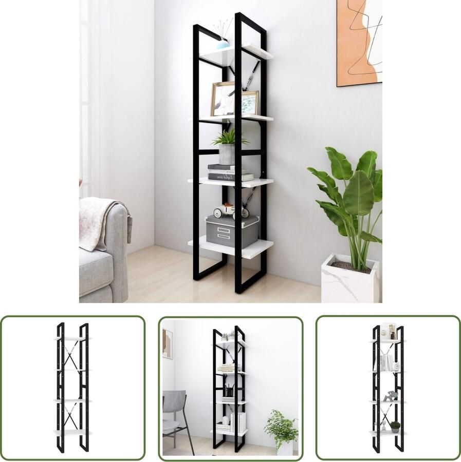 The Living Store Boekenkast Industrieel 40 x 30 x 140 Wit Bewerkt hout en metaal Boekenkast Industrieel Houten Boekenkast Wit Boekenkast Boekenplank - Foto 2