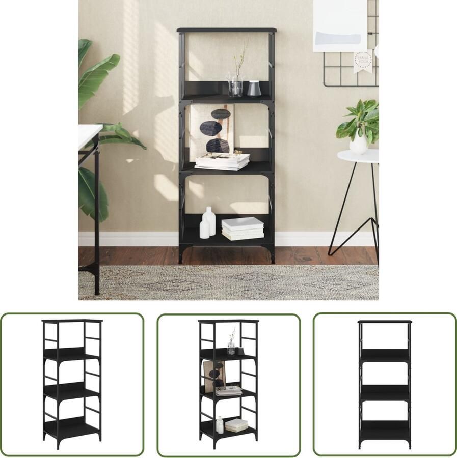 The Living Store Boekenrek Industrieel Zwart 50 x 33 x 117.5 cm Duurzaam hout en staal Boekenrek Industrieel Boekenrek Houten Boekenrek Zwarte Boekenkast Boekenplank