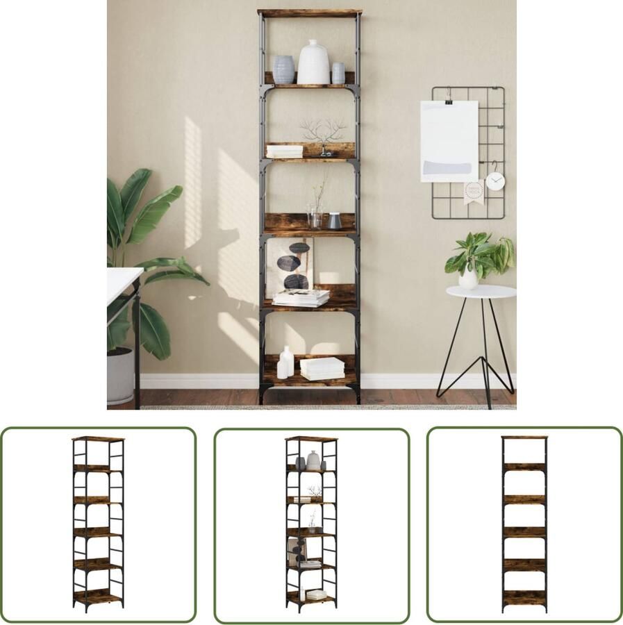 The Living Store Boekenrek 50x33x188 5 cm bewerkt hout gerookt eikenkleurig Boekenrek Industrieel Boekenrek Houten Boekenrek Bruine Boekenkast Opslagruimte