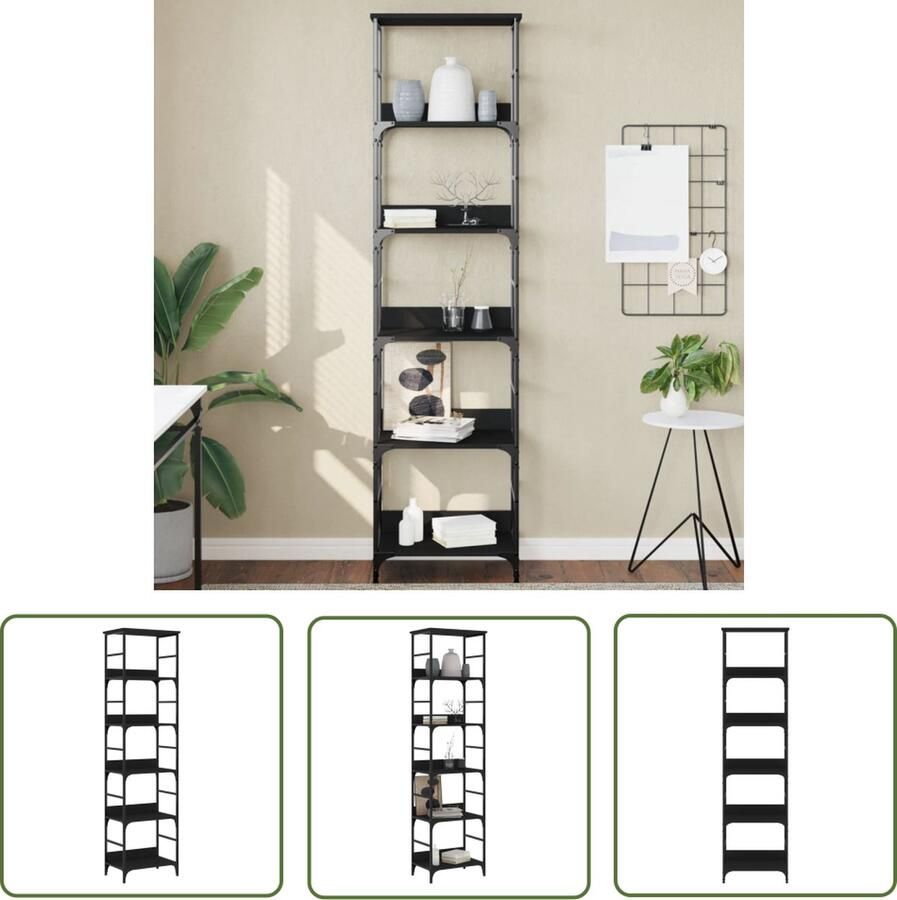 The Living Store Boekenrek Industrieel 50 x 33 x 188.5 cm Bewerkt hout en staal Boekenrek Industrieel Boekenrek Houten Boekenrek Zwarte Boekenkast Bibliotheek