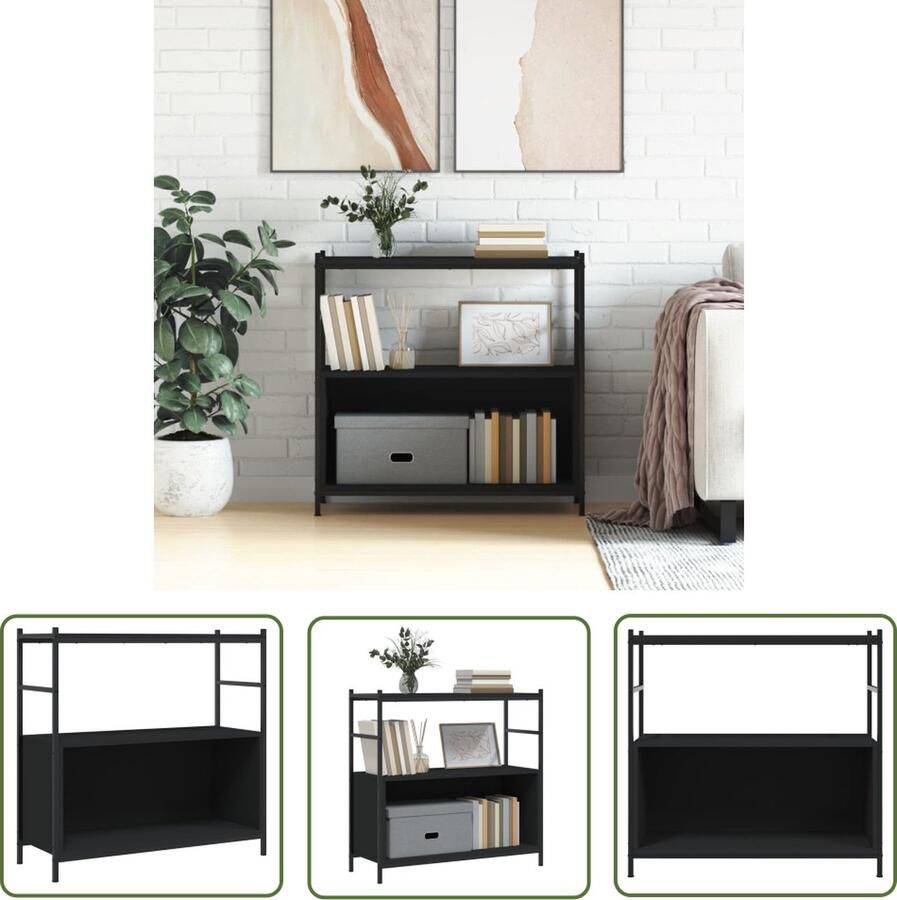 The Living Store Boekenrek 80x30x78 5 cm bewerkt hout en ijzer zwart Boekenrek Industrieel Boekenrek Zwarte Boekenkast Boekenplank Opslagruimte - Foto 2
