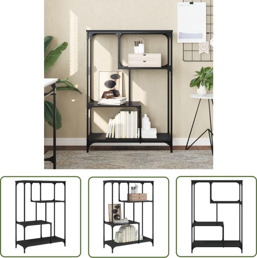 The Living Store Boekenrek Industrieel 81 x 36 x 115 cm Duurzaam bewerkt hout en staal Boekenrek Industrieel Boekenrek Houten Boekenrek Zwarte Boekenkast Boekenplank