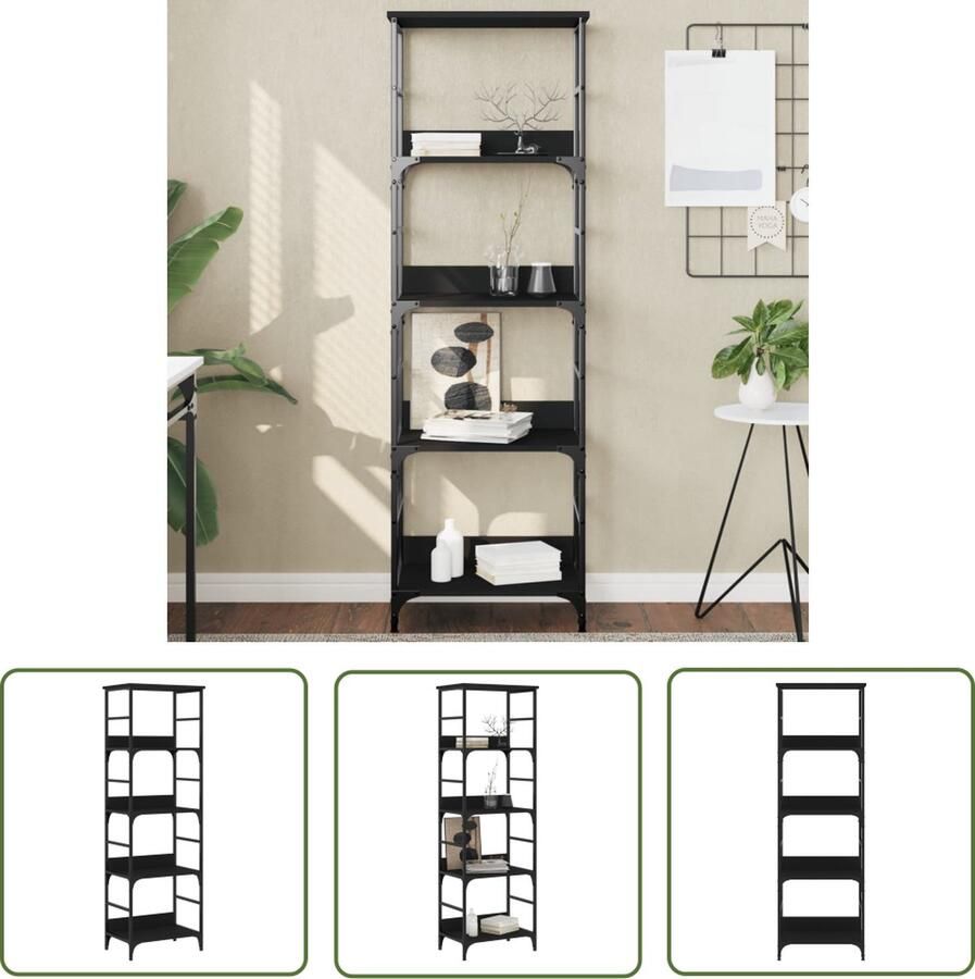 The Living Store Boekenrek Industrieel 4 vakken 50 x 33 x 153 cm Boekenrek Industrieel Boekenrek Houten Boekenkast Metalen Boekenkast Opbergruimte