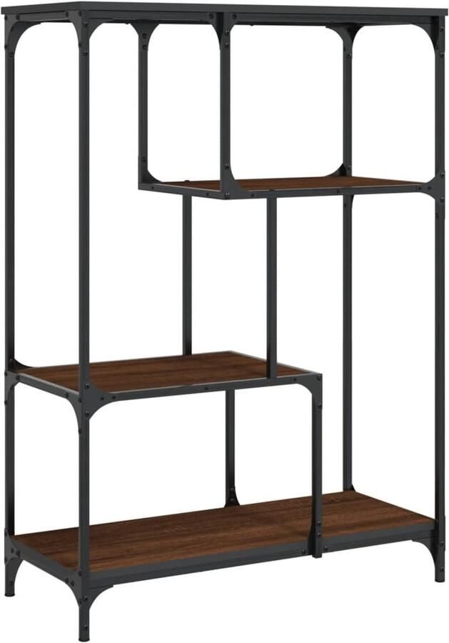 The Living Store Boekenkast 81x36x115 cm bewerkt hout en staal bruin eikenkleur Boekenrek Industrieel Boekenrek Houten Boekenkast Metalen Boekenkast Bibliotheek - Foto 2