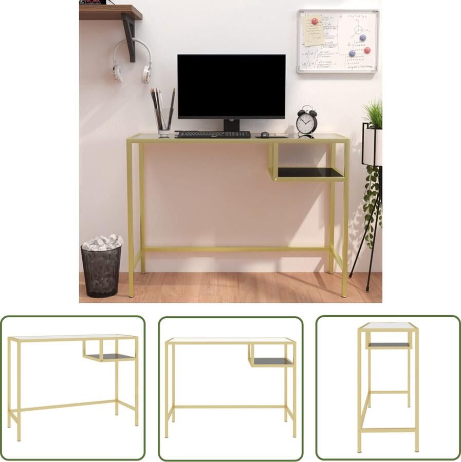 The Living Store Computerbureau 100x36x74 cm gehard glas transparant Computerbureau Industrieel Bureau Glas Modern Bureau Thuiskantoor - Foto 2