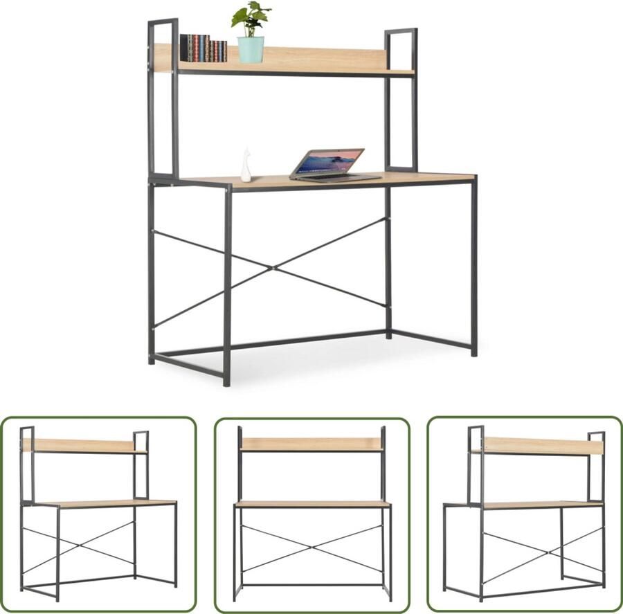 The Living Store Computerbureau 120x60x138 cm zwart en eikenkleurig Computerbureau Industrieel Bureau Houten Bureau Zwarte Bureau Bureaublad