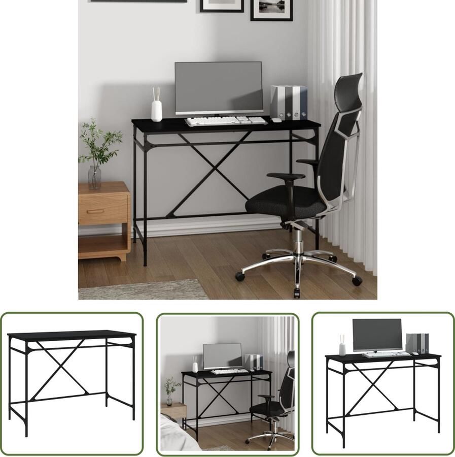 The Living Store Bureau 100x50x75 cm bewerkt hout en ijzer zwart Schrijfbureau Industrieel Bureau Houten Bureau Zwart Bureau Kantoormeubilair - Foto 2
