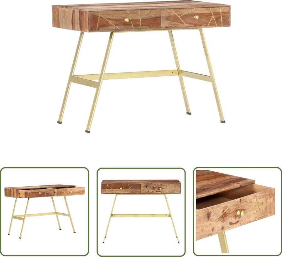 The Living Store Schrijftafel Industrieel 100 x 55 x 75 cm Massief sheeshamhout Schrijftafel Industrieel Bureau Kantooraccessoires Hout Meubilair Sheeshamhouten Bureau - Foto 2