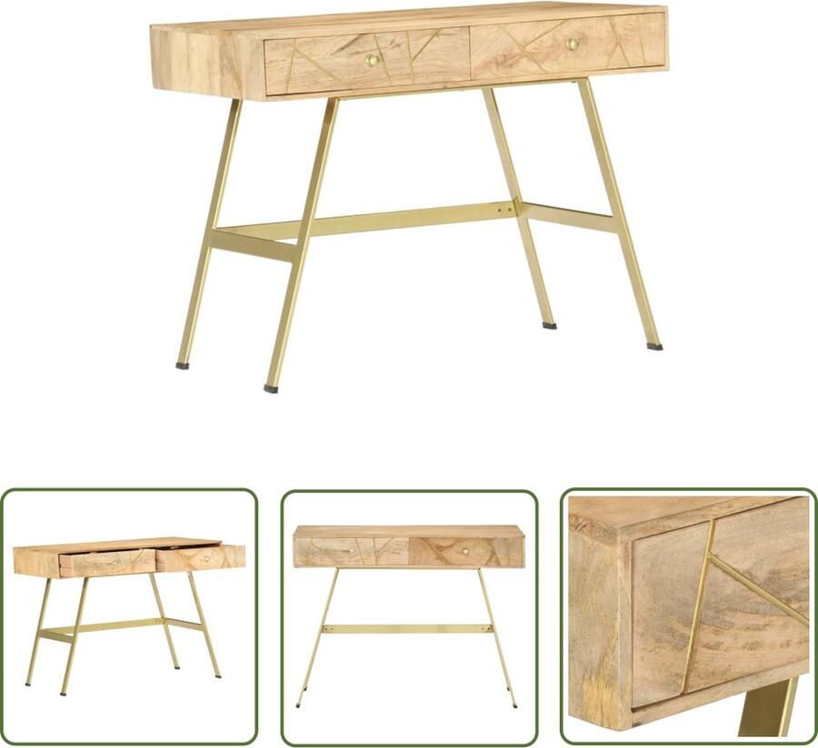 The Living Store Schrijftafel Industrieel 100 x 55 x 75 cm Massief mangohout en staal Schrijftafel Industrieel Bureau Mangohouten Bureau Metalen Bureau Kantoormeubilair - Foto 2