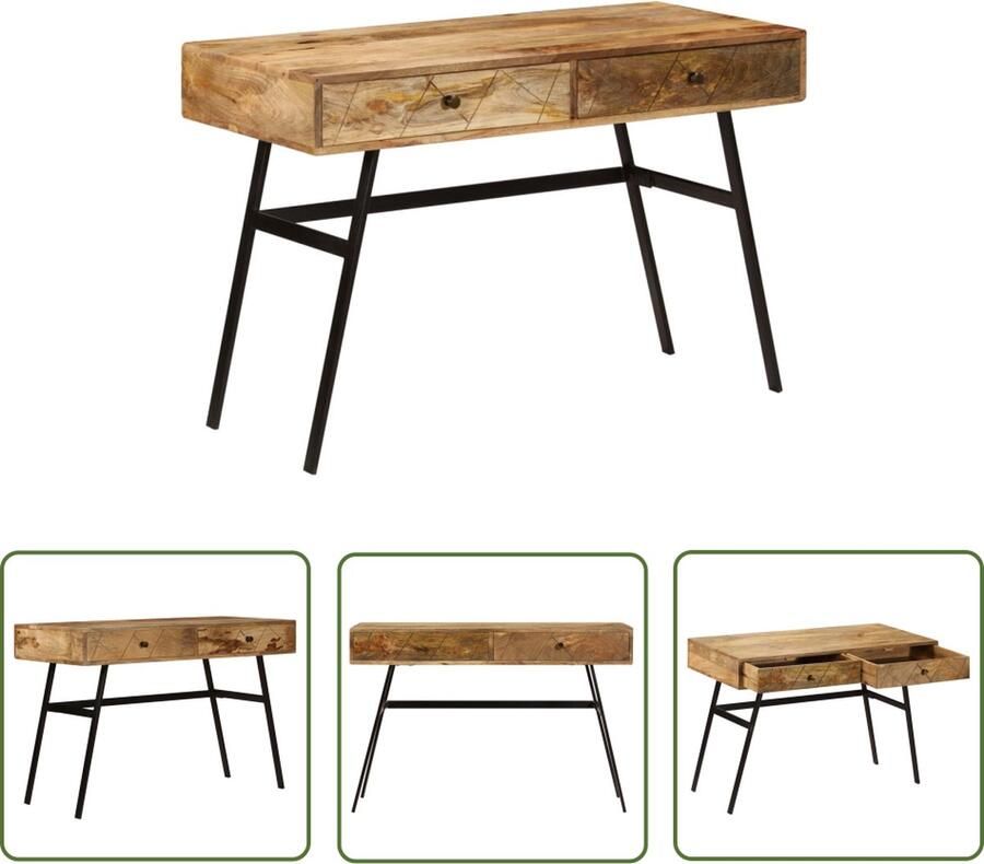 VidaXL Schrijftafel met lades 110x50x76 cm massief mangohout Schrijftafel Industrieel Bureau Mangohouten Bureau Bureaus Kantoormeubilair - Foto 2