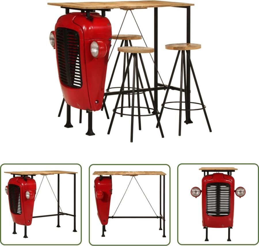 The Living Store Tractormotorkap Bartafelset 120 x 55 x 107 cm IndustriÃle stijl Bartafel Industrieel Design Tractor Motorkap Houten Barset Barstoel