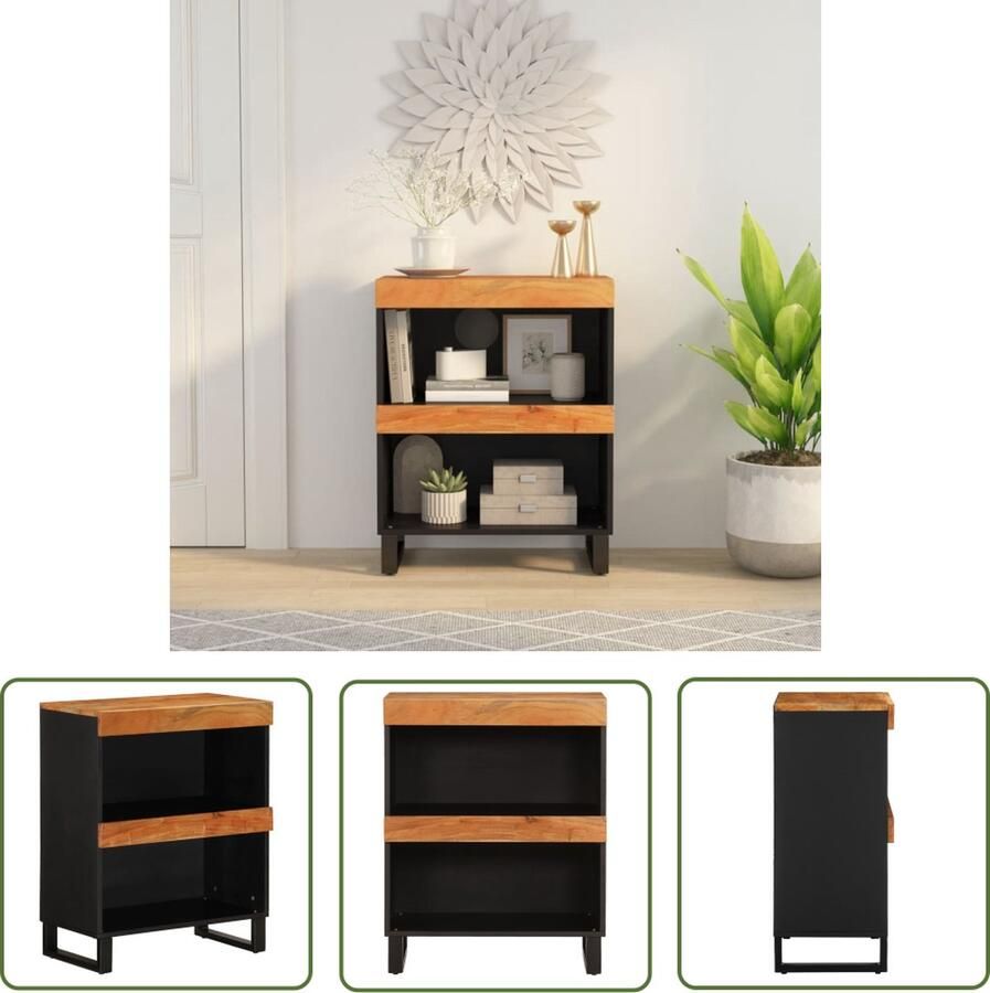 The Living Store IndustriÃle bijzetkast 60 x 33 x 75 cm Massief acaciahout Bijzetkast Industrieel Design Houten Kast Acacia Hout Nachtkastje - Foto 2