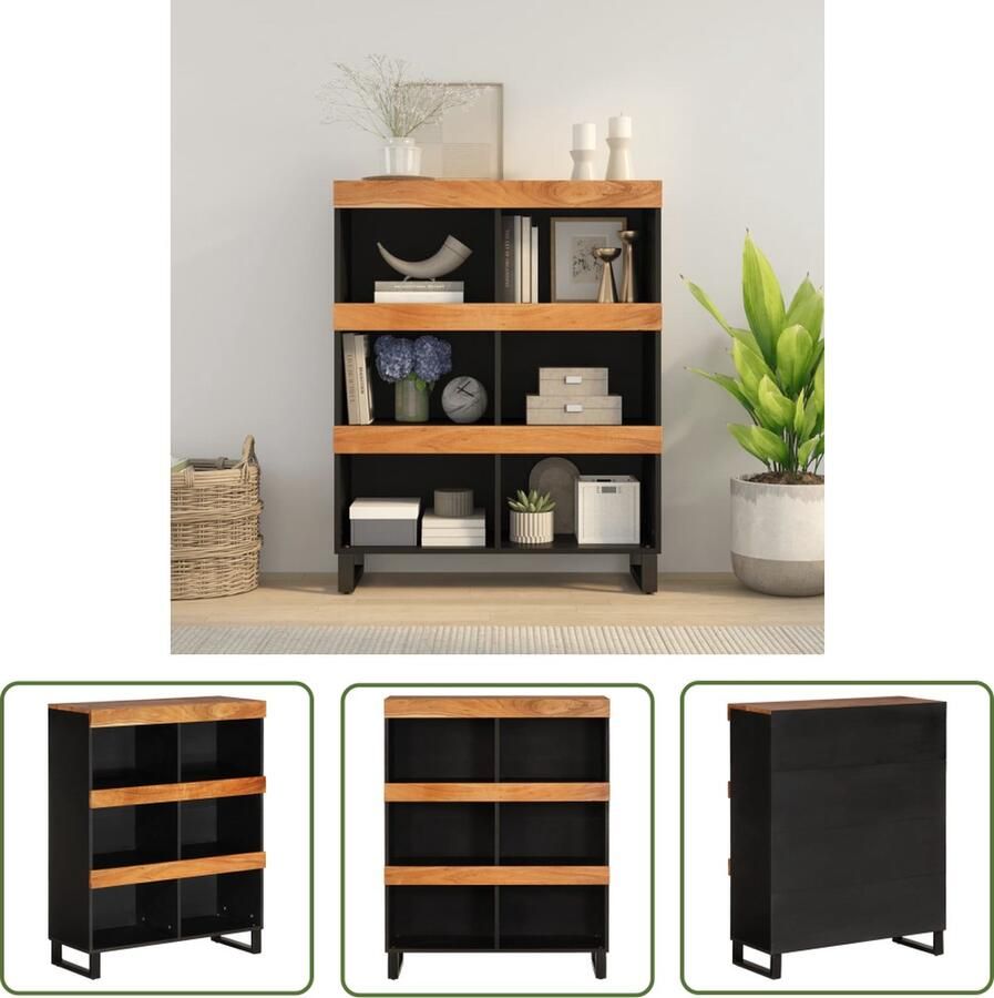 The Living Store Bijzetkast Industrieel 85x33x107 cm Massief acaciahout IJzer Bijzetkast Industrieel Design Acacia Houten Kast Nachthastje Salontafel - Foto 2