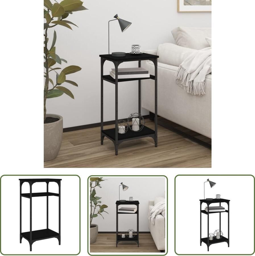 The Living Store Bijzettafel IndustriÃle Meubelen 40x30x75cm Zwart hout en staal Bijzettafel Industrieel Design Zwarte Kleur Houten Tafellaag Metalen Onderstel - Foto 2