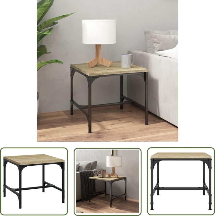 The Living Store Bijzettafel 40x40x35 cm bewerkt hout sonoma eikenkleurig Bijzettafel Industrieel Design Houten Bijzet Tafeltje Salontafel Sonomahouten Meubilair - Foto 2