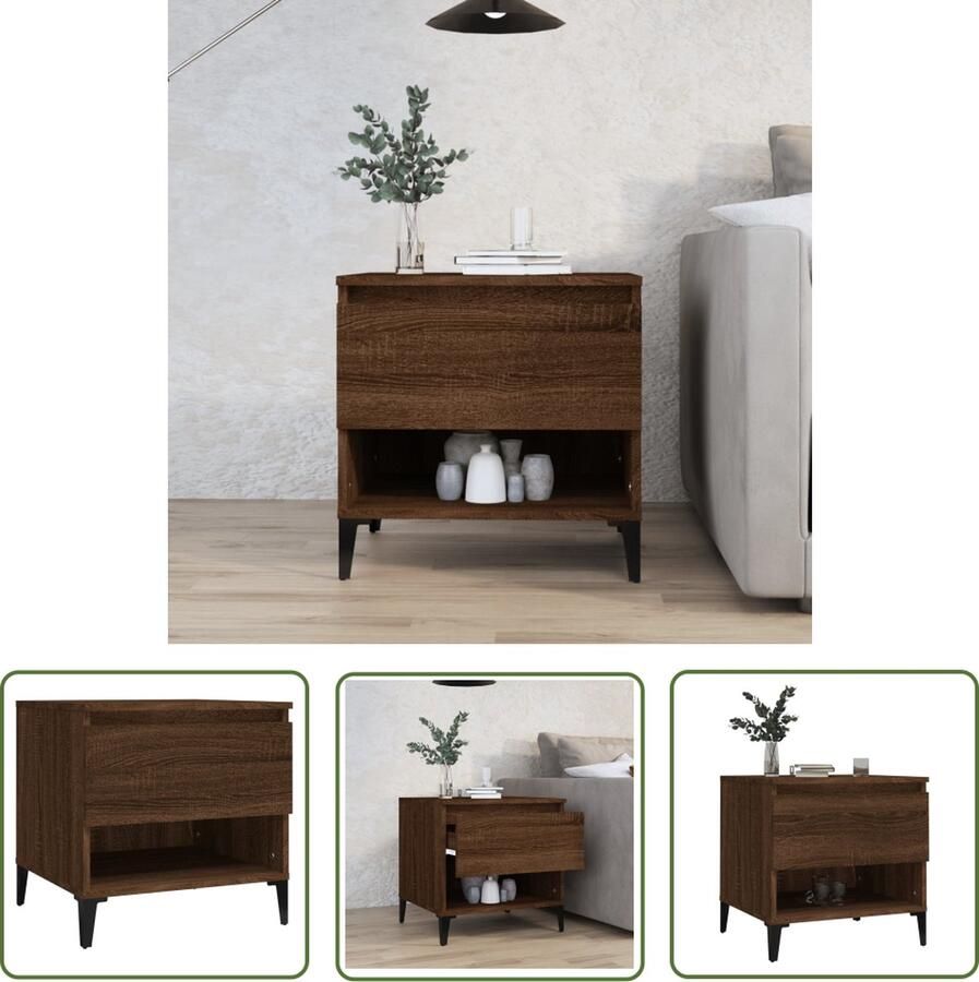 The Living Store Bijzettafel Bruineiken 50 x 46 x 50 cm IndustriÃle stijl Bijzettafel Industrieel Design Houten Tafel Bruine Kleur Salontafel - Foto 2
