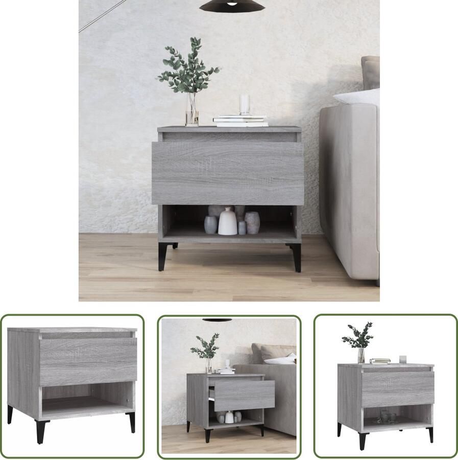 The Living Store IndustriÃle bijzettafel Grijs sonoma eiken 50 x 46 x 50 cm Stevig materiaal Bijzettafel Industrieel Design Houten Tafel Grijze Kleur Salontafel - Foto 2