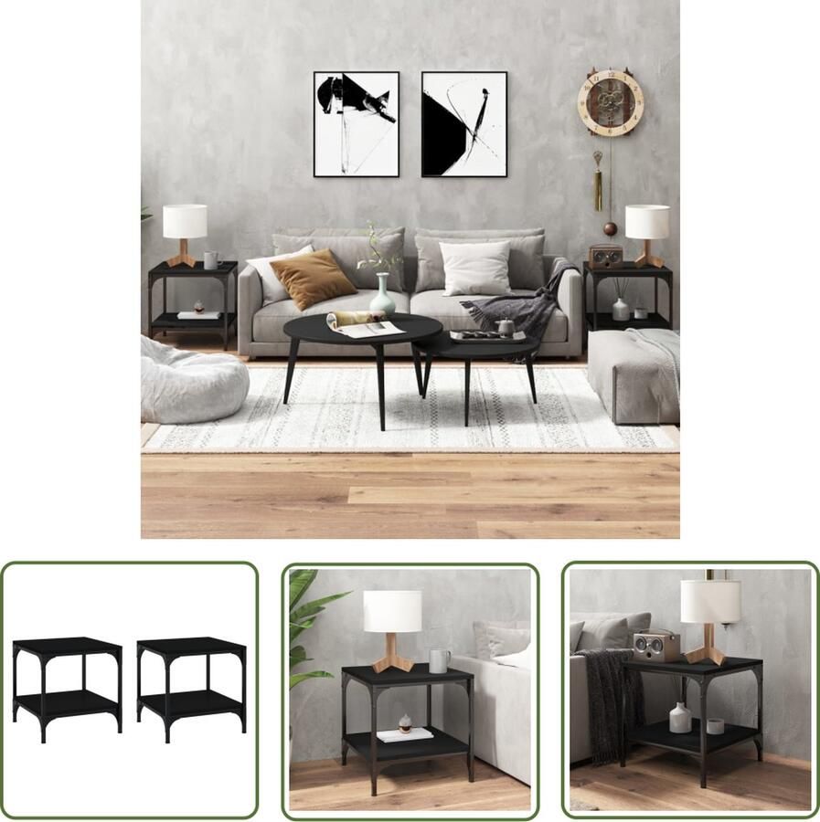 The Living Store Bijzettafel IndustriÃle Make-over Set van 2 40x40x40cm Zwart Bijzettafel Industrieel Design Houten Tafel Zwarte Tafel Salontafel - Foto 2