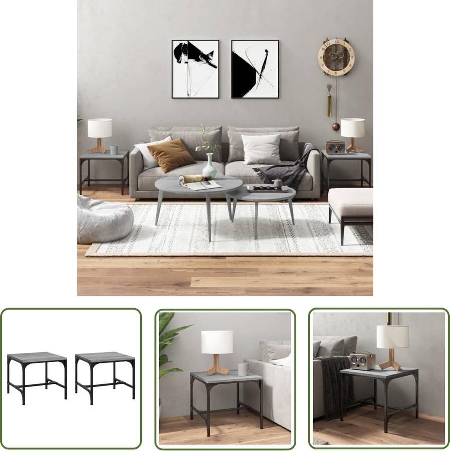 The Living Store Bijzettafels Trendy IndustriÃle make-over 40 x 40 x 35 cm Grijs sonoma eiken Bijzettafels Industrieel Design Houten Meubilair Grijze Meubels Salontafel - Foto 2