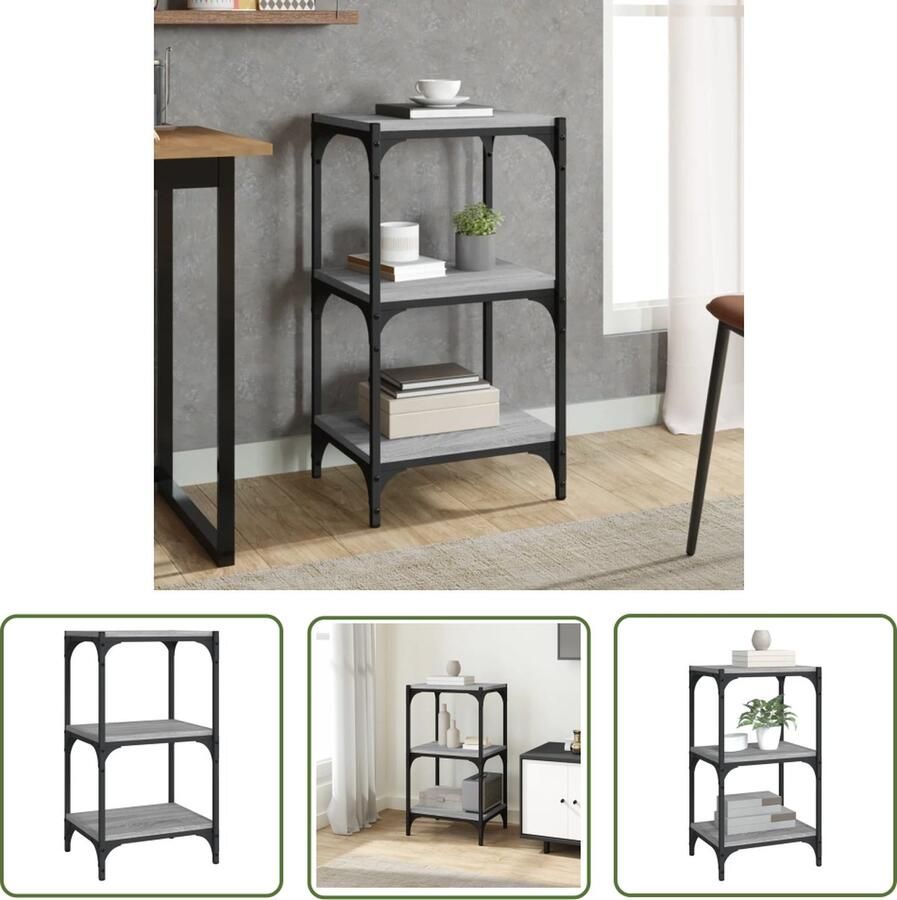 The Living Store Boekenkast 40x33x70 5 cm hout en staal grijs sonoma eikenkleur Boekenkast Industrieel Design Houten Boekenkast Grijze Boekenkast Tv Stand - Foto 2