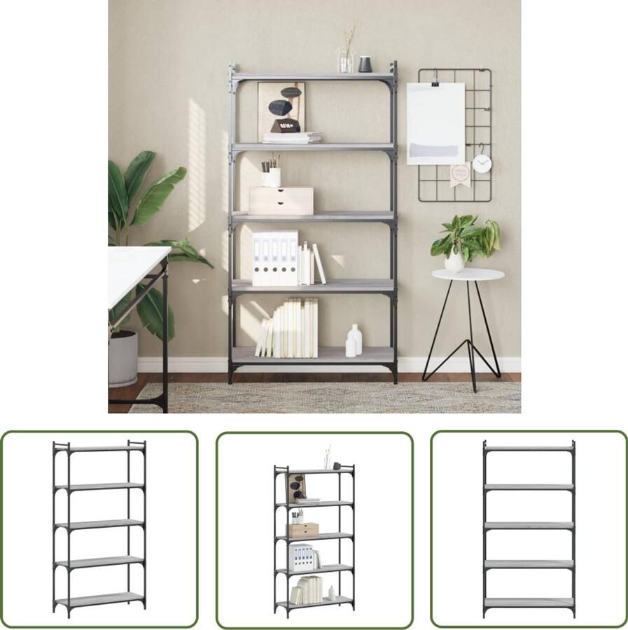 The Living Store Boekenkast 5-laags 80x30x154 cm bewerkt hout grijs sonoma eiken Boekenkast Industrieel Design Houten Boekenkast Grijze Boekenkast Vintage Boekenkast