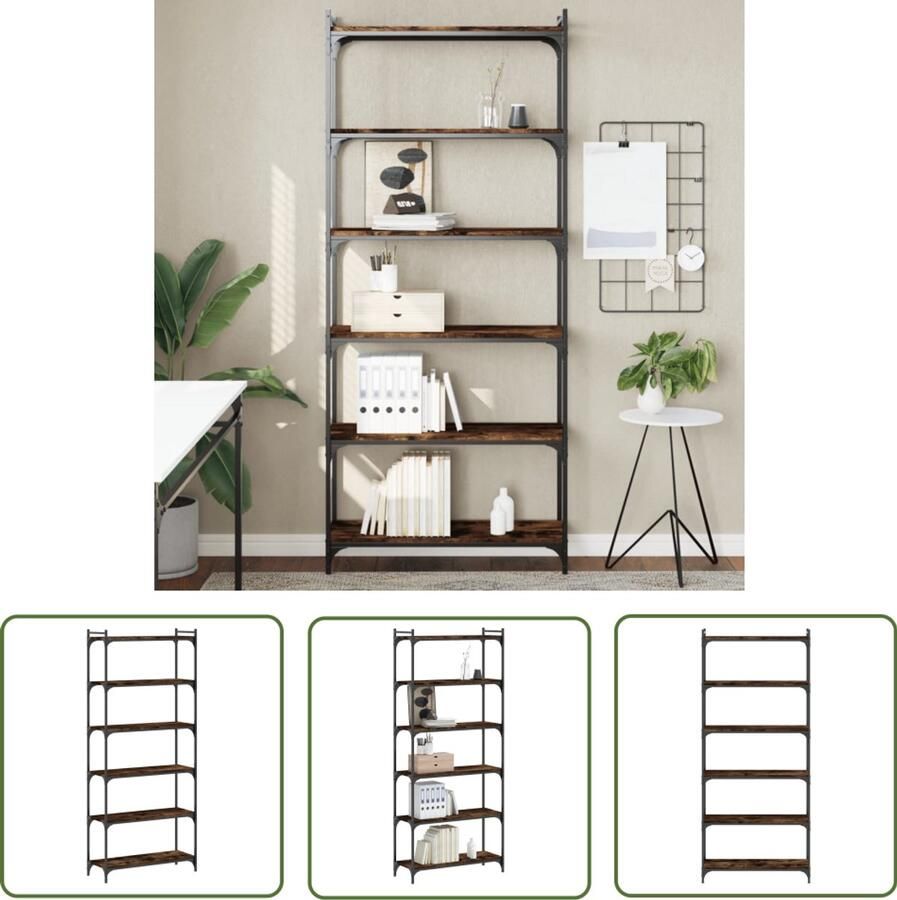 The Living Store Boekenkast 6-laags 80x30x188 cm bewerkt hout gerookt eikenkleur Boekenkast Industrieel Design Houten Boekenkast Bruine Boekenkast Vintage Boekenkast