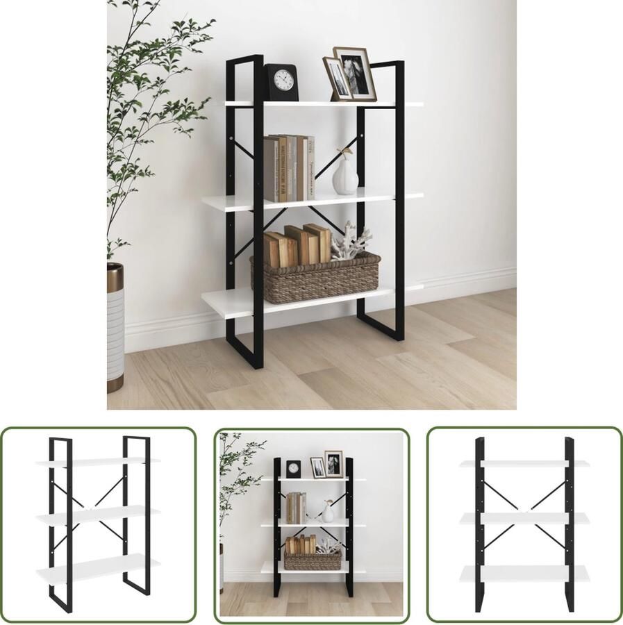 The Living Store Boekenkast Industrial wit 80 x 30 x 105 cm bewerkt hout metaal Boekenkast Industrieel Design Houten Boekenkast Wit Boekenkast Boekenplank - Foto 2