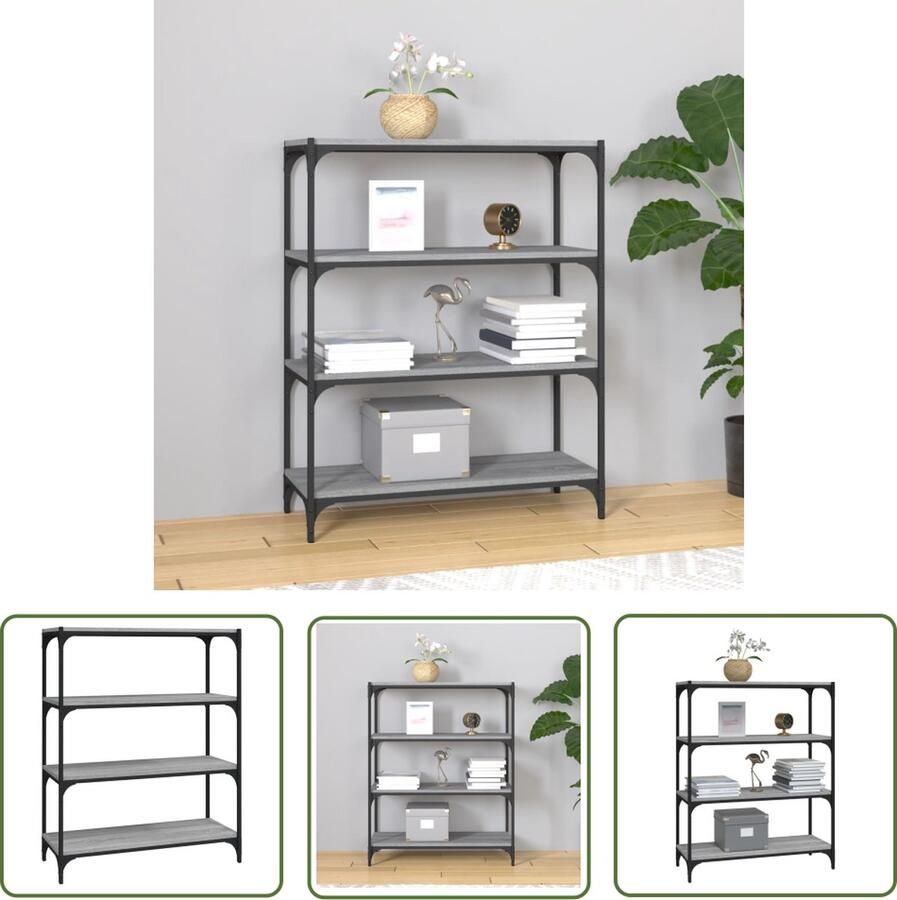 The Living Store Boekenkast 80x33x100 cm hout en staal grijs sonoma eikenkleur Boekenkast Industrieel Design Houten Boekenkast Grijze Boekenkast Boekenplank - Foto 2