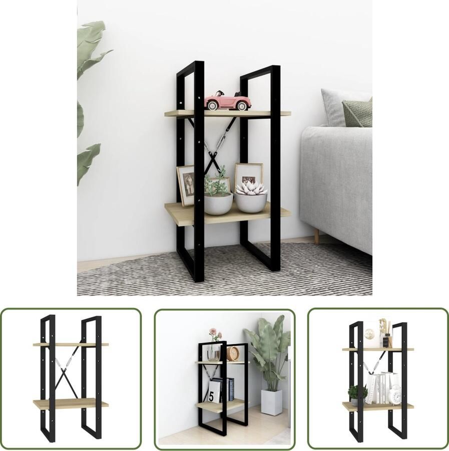 The Living Store Boekenkast met 2 schappen 40x30x70 cm bewerkt hout sonoma eiken Boekenkast Industrieel Design Houten Boekenkast Boekenplank Salontafel - Foto 2