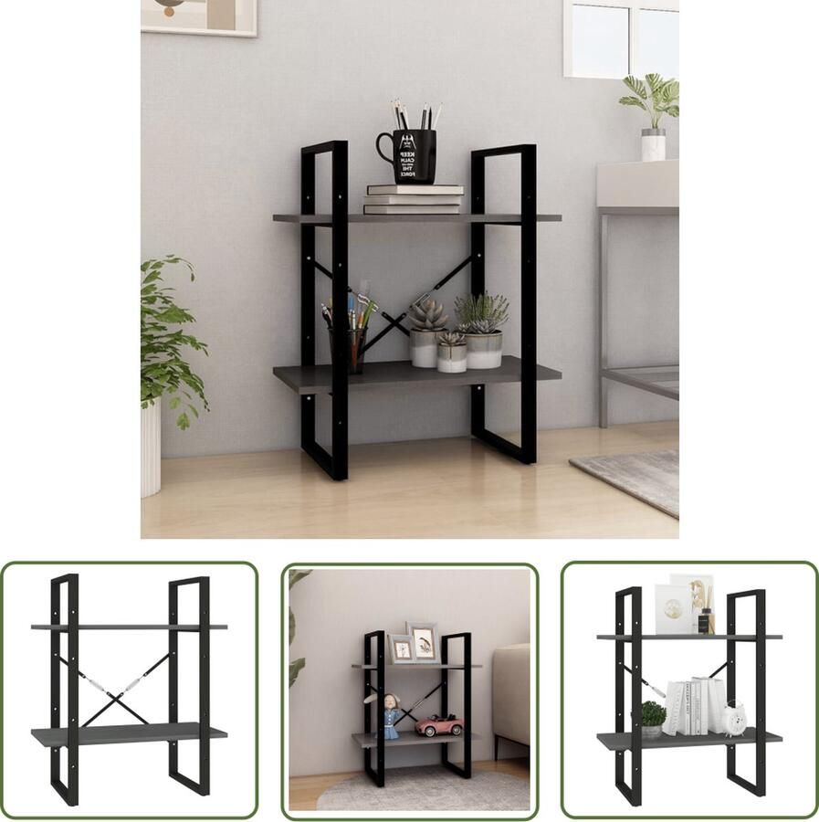 The Living Store Boekenkast Massief grenenhout Grijs 60 x 30 x 70 cm IndustriÃle uitstraling Boekenkast Industrieel Design Hout Grenenhout Grijs - Foto 2